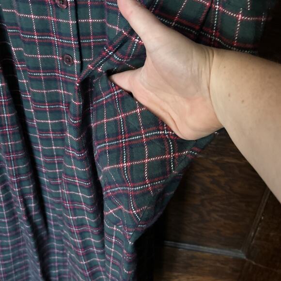 All American Comfort Green Plaid Button Front Flannel Jumper Dress 20W Modest - Picture 4 of 8